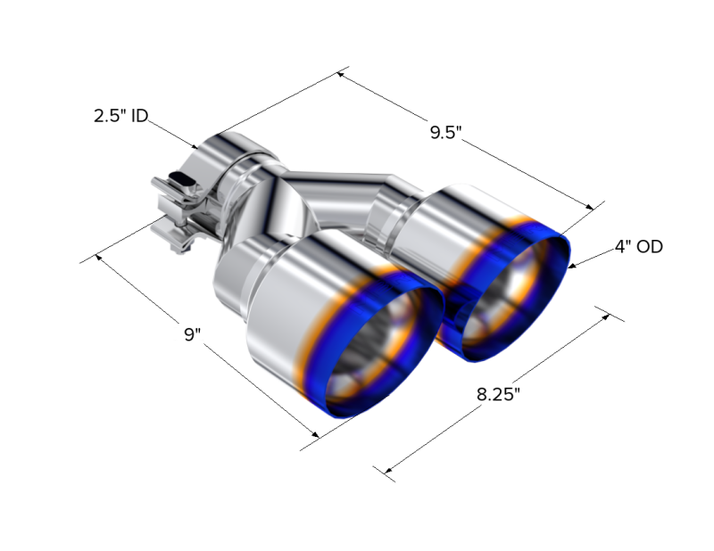MBRP Burnt End Tip 2.5 ID Dual 4 OD Out 9.5 length Single wall 304 Stainless Steel Driver Side-SR1 Performance