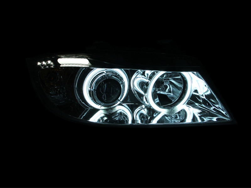ANZO 2006-2008 BMW 3 Series E90-E91 Projector Headlights w/ Halo w/ LED Bar Chrome (CCFL)-SR1 Performance