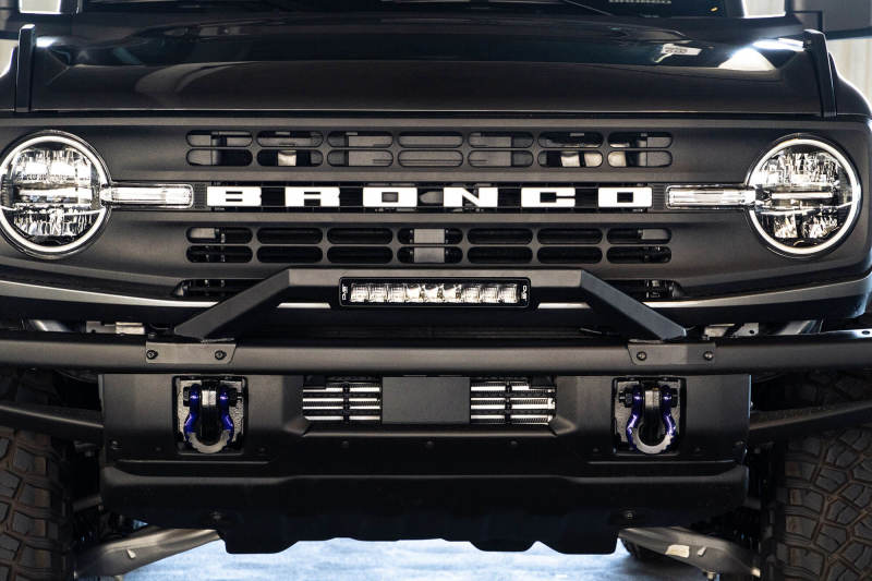 DV8 Offroad Ford Bronco Factory Modular Front Bumper Bull Bar with Low Profile Design and 13-Inch LED Light Mount