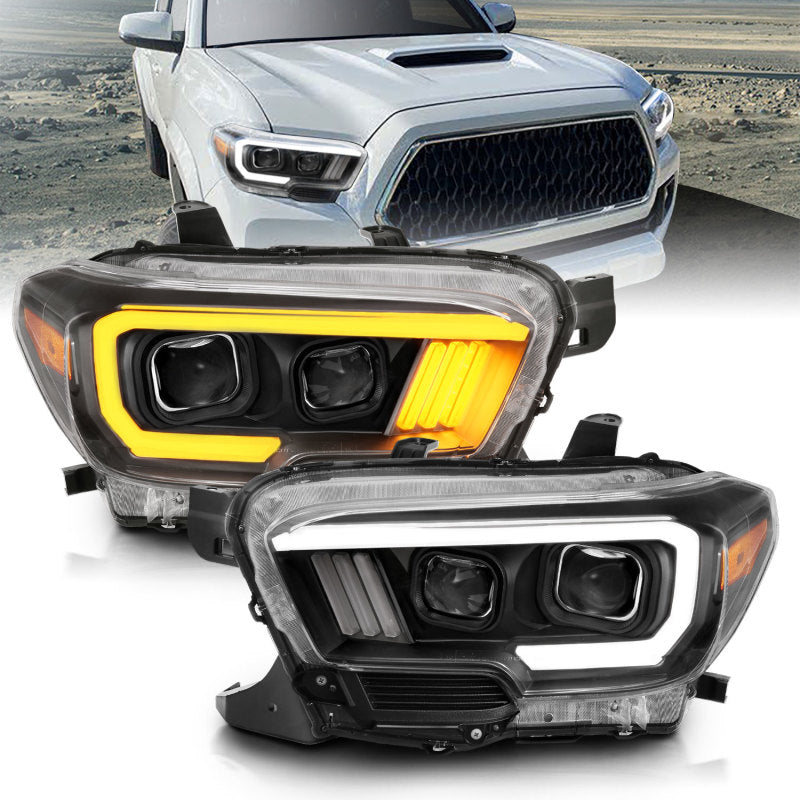 ANZO 2016-2017 Toyota Tacoma Projector Headlights w/ Plank Style Switchback Black w/ Amber-SR1 Performance