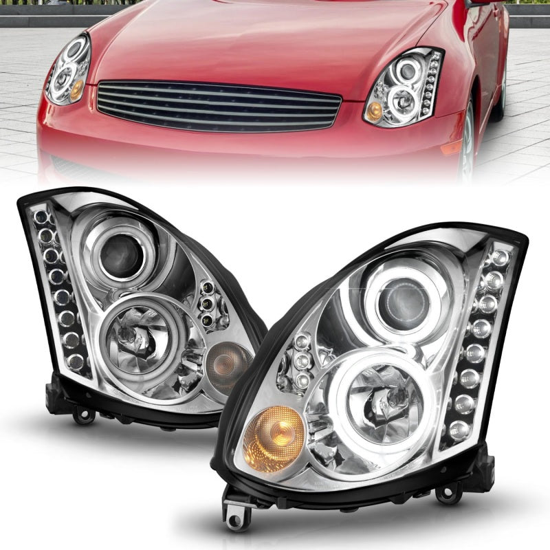 ANZO 2003-2007 Infiniti G35 Projector Headlights w/ Halo Chrome (CCFL) (HID Compatible)-SR1 Performance