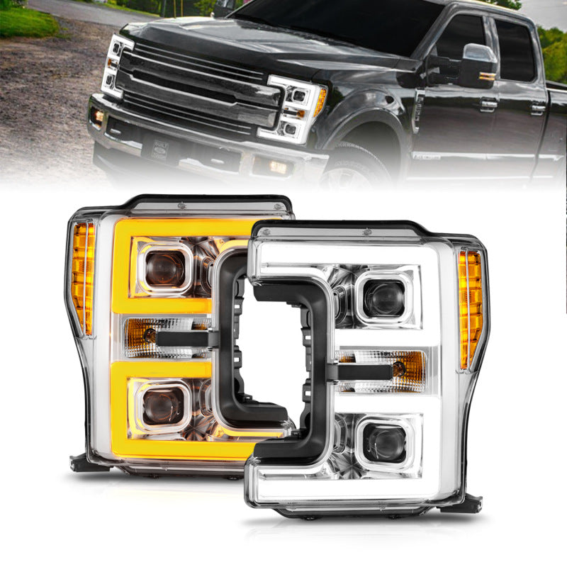 ANZO 17-19 Ford F-250/350/450 SD (w/o Factory LED HL) LED Proj Headlights w/Light Bar Switchback Chr-SR1 Performance