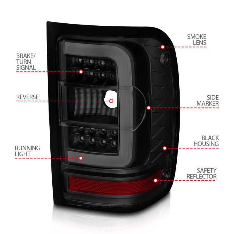 ANZO 01-11 Ford Ranger LED Taillights - Black Housing w/ Smoke Lens & Light Bar-SR1 Performance