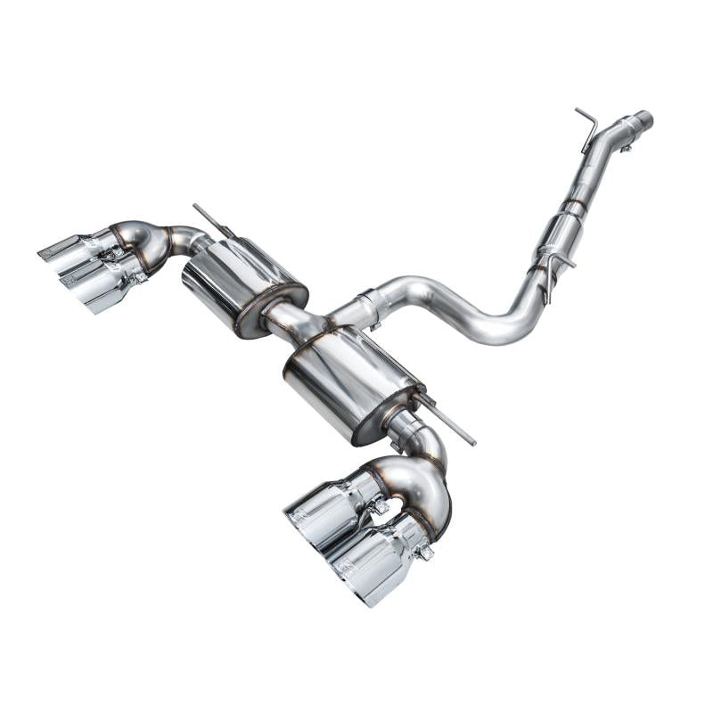 AWE MK8 Volkswagen Golf R 3in Touring Edition Quad Exhaust - Chrome Silver Tips-SR1 Performance