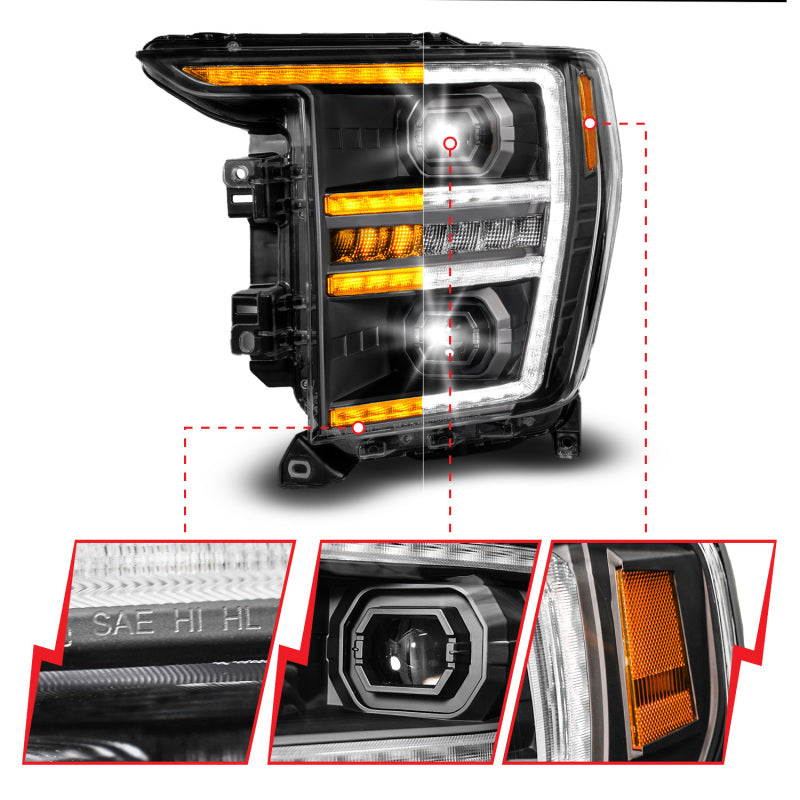 Anzo 21-23 Ford F150 LED Projector Headlight w/Switchback+Sequential - Black (Driver Side Only)-SR1 Performance