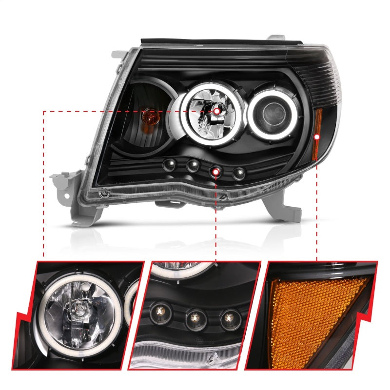 ANZO 2005-2011 Toyota Tacoma Projector Headlights w/ Halo Black-SR1 Performance