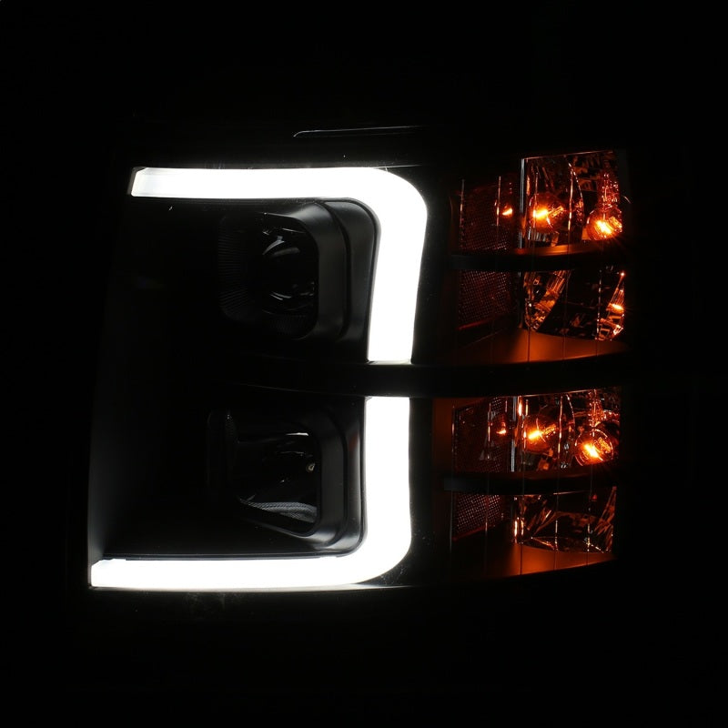ANZO 07-13 Chevrolet Silverado 1500 Plank Style Projector Headlights Black w/ Amber-SR1 Performance