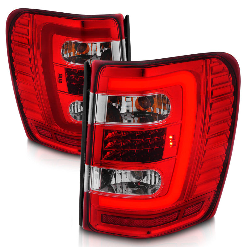 ANZO 1999-2004 Jeep Grand Cherokee LED Tail Lights w/ Light Bar Chrome Housing Red/Clear Lens-SR1 Performance