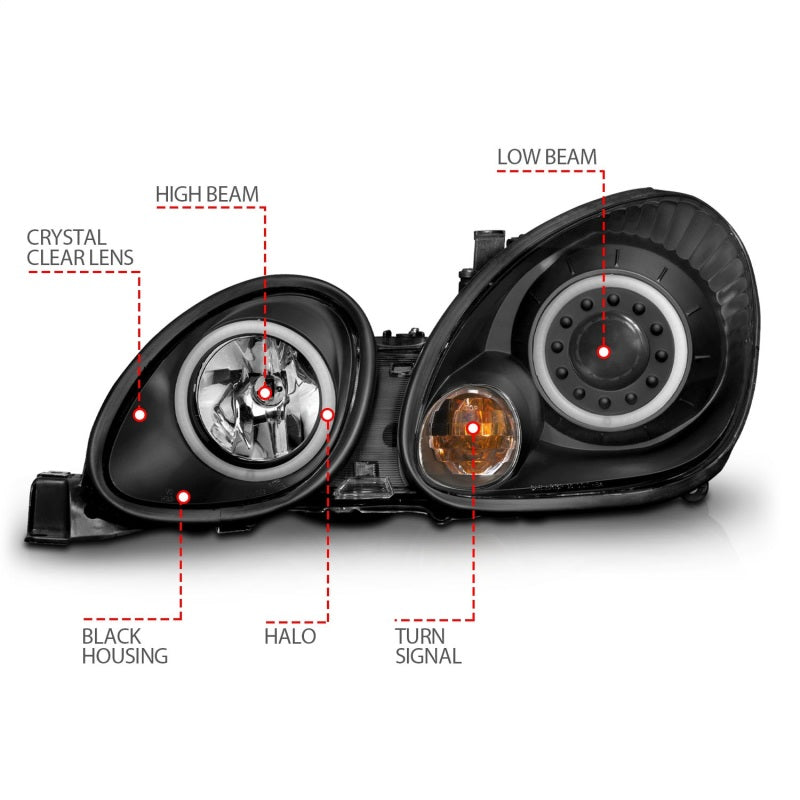 ANZO 1998-2005 Lexus Gs300 Projector Headlights w/ Halo Black-SR1 Performance