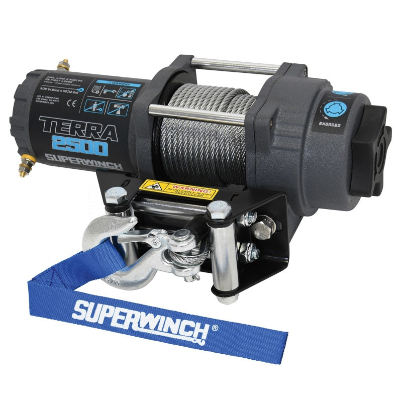 Superwinch 2500 LBS 12V DC 3/16in x 40ft Steel Rope Terra 2500 Winch - Gray Wrinkle-SR1 Performance