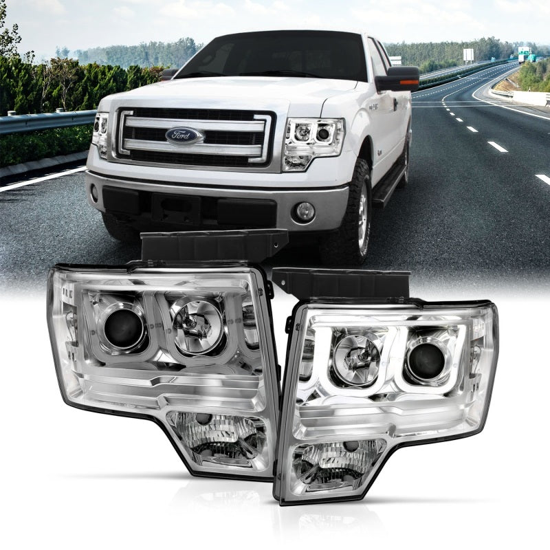 ANZO 2009-2014 Ford F-150 Projector Headlights w/ U-Bar Chrome-SR1 Performance
