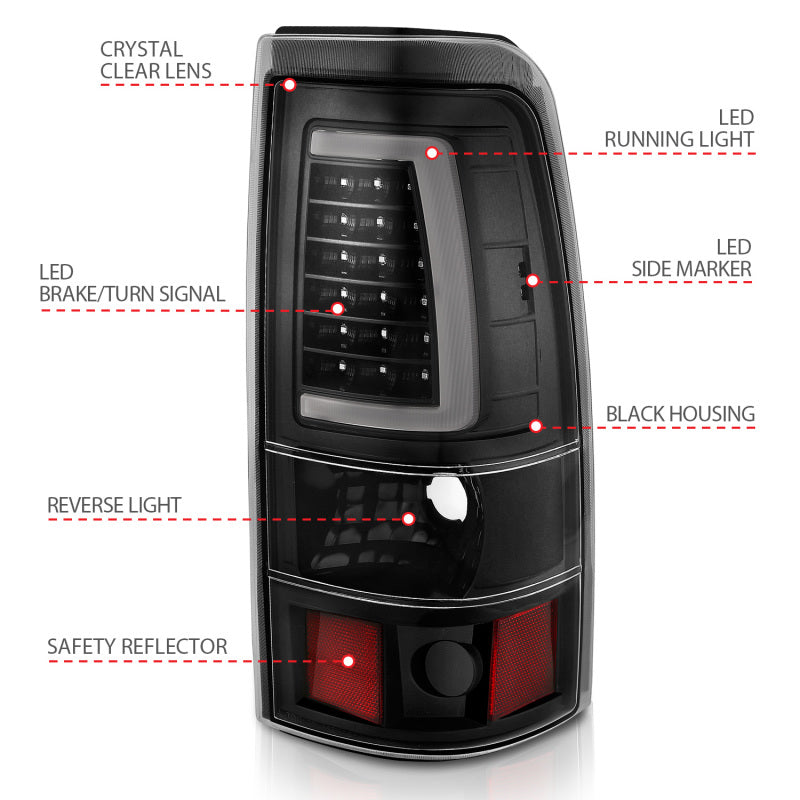 ANZO 2003-2006 Chevy Silverado 1500 LED Taillights Plank Style Black w/Clear Lens-SR1 Performance
