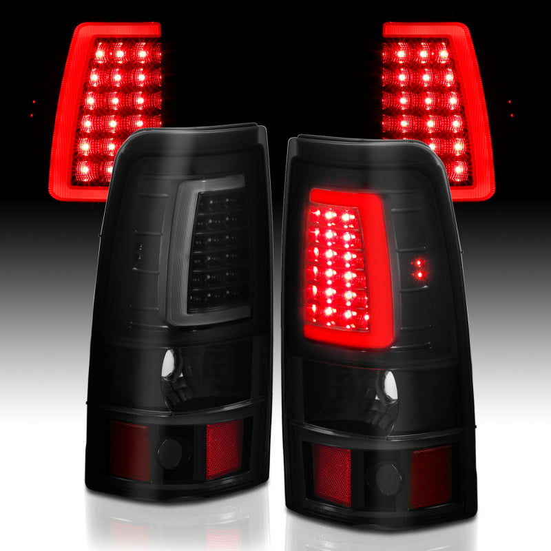 ANZO 1999-2002 Chevy Silverado 1500 LED Taillights Plank Style Black w/Smoke Lens-SR1 Performance