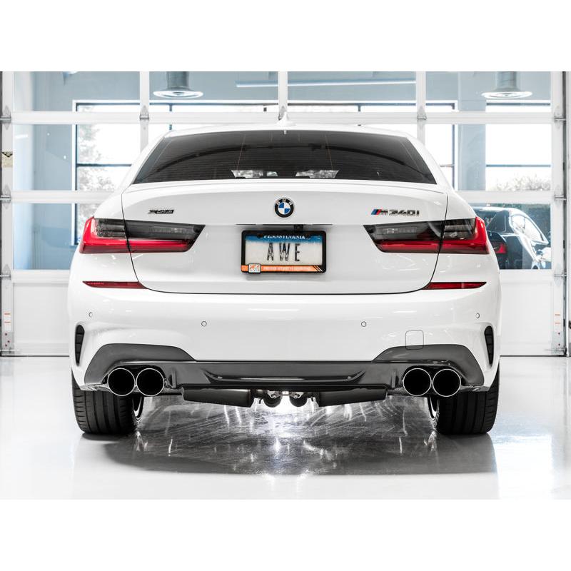 AWE Tuning 2019+ BMW M340i (G20) Non-Resonated Touring Edition Exhaust - Quad Chrome Silver Tips-SR1 Performance