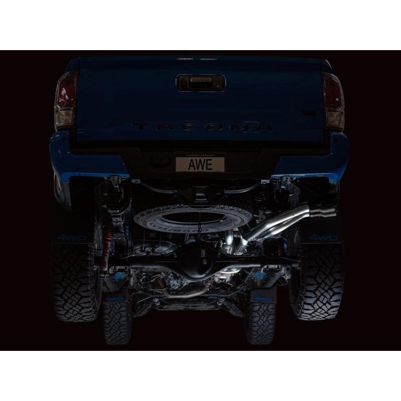 AWE 16-22 Toyota Tacoma 0FG Catback Exhaust w/ BashGuard - Dual Diamond Black Tips-SR1 Performance