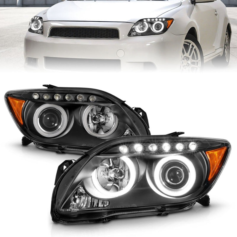 ANZO 2005-2010 Scion Tc Projector Headlights w/ Halo Black (CCFL)-SR1 Performance