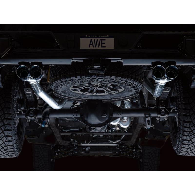 AWE Tuning 22-23 GMC Sierra 1500 AT4X 6.2L 0FG Catback Split Dual (Flat Bumper) - Chrome Silver Tips-SR1 Performance