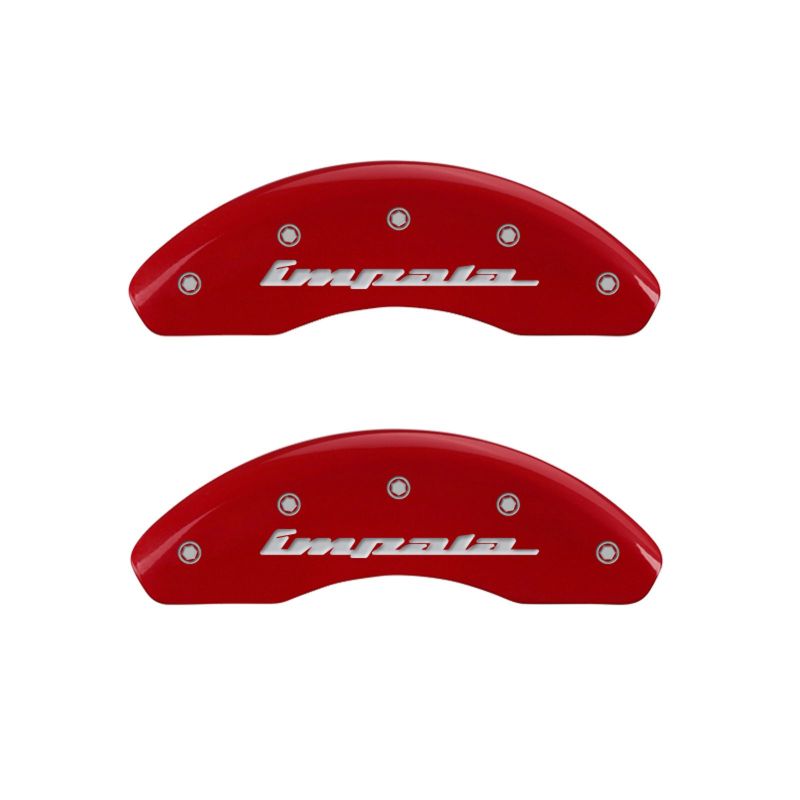 MGP 4 Caliper Covers Engraved Front & Rear Impala Red finish silver-SR1 Performance
