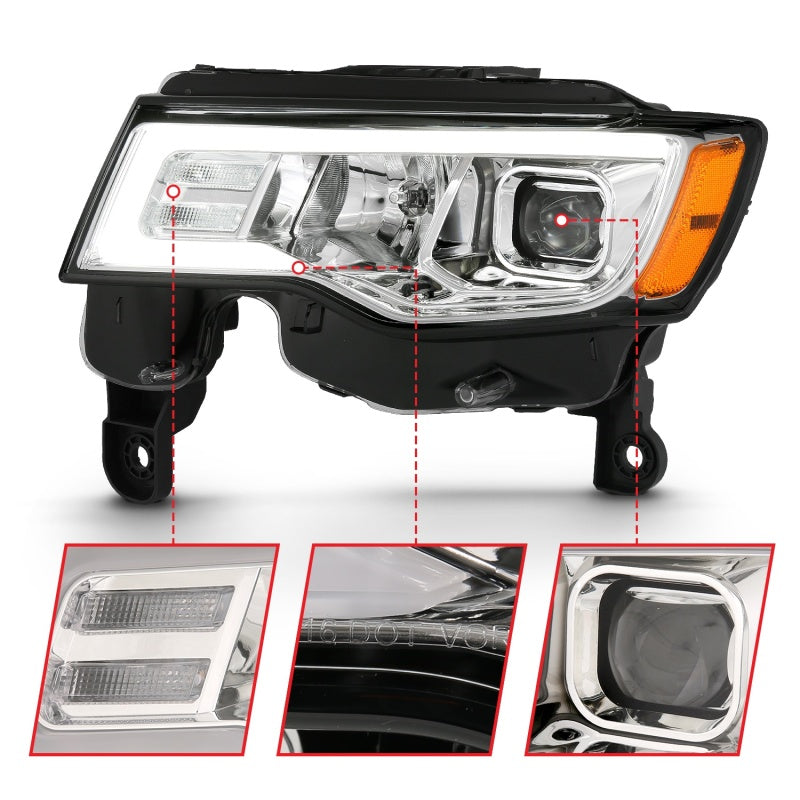 ANZO 2017-2018 Jeep Grand Cherokee Projector Headlights w/ Plank Style Switchback - Chrome w/ Amber-SR1 Performance