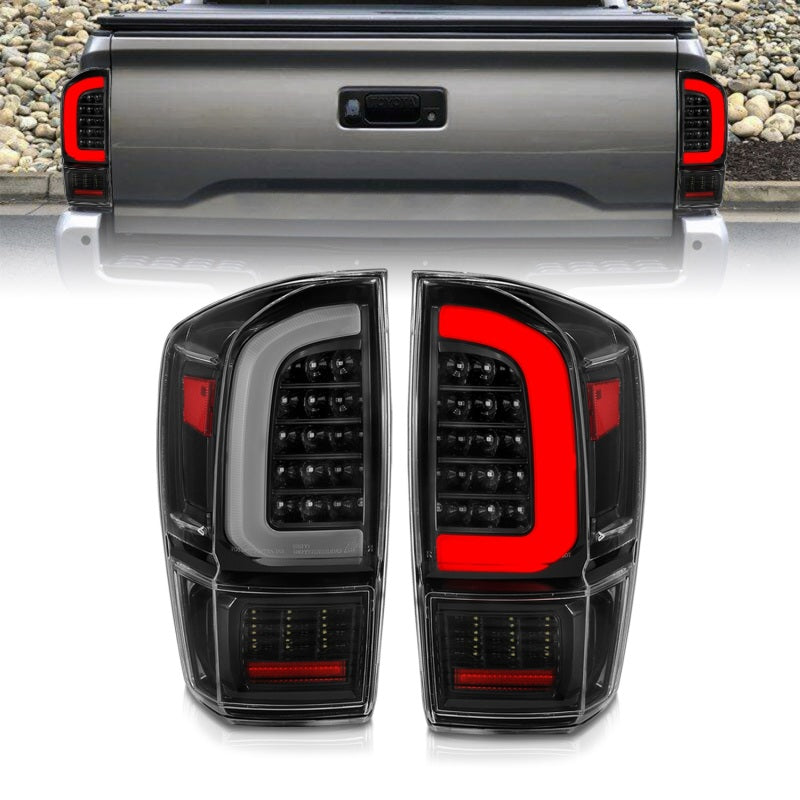 ANZO 16-21 Toyota Tacoma LED Tail Lights - w/ Light Bar Sequential Black Housing & Clear Lens-SR1 Performance