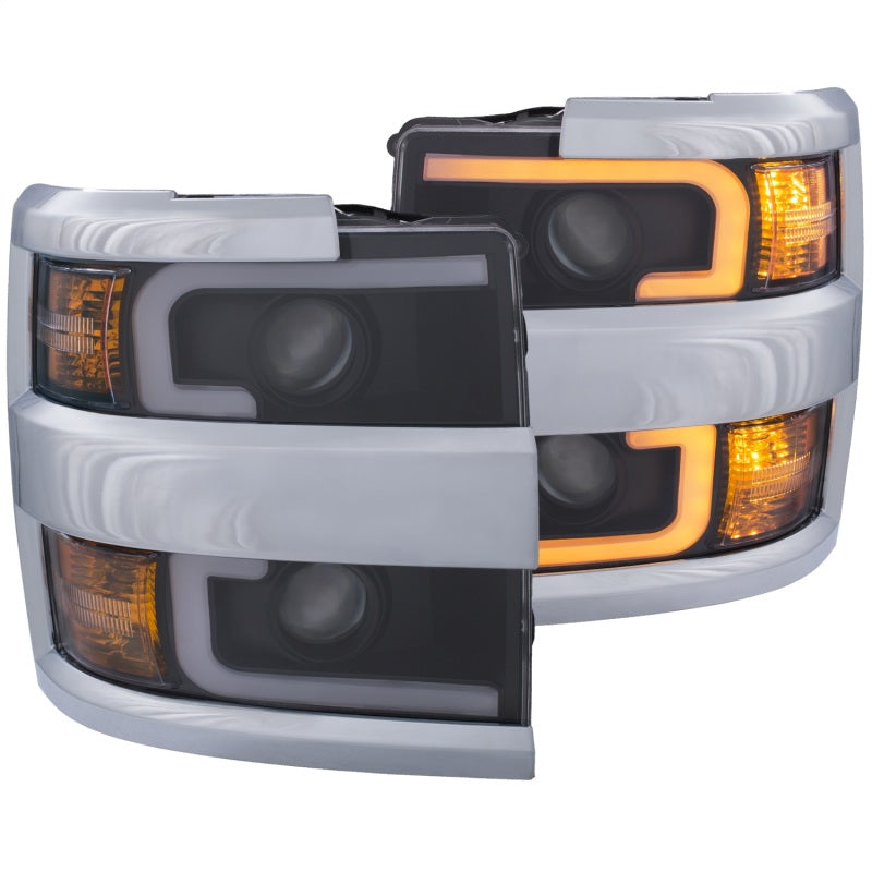 ANZO Projector Headlights 15-17 Chevrolet Silverado 2500HD / 3500HD Black w/ Chrome Rim-SR1 Performance
