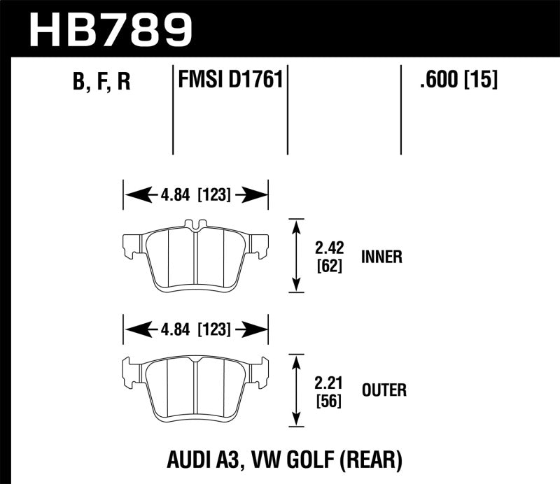 Hawk 15-17 Audi A3/A3 Quattro HPS 5.0 Rear Brake Pads-SR1 Performance