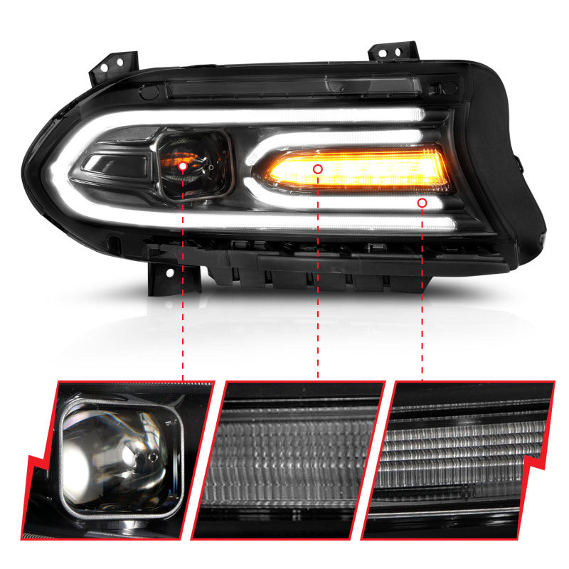 ANZO 2015-2018 Dodge Charger Projector Headlights Plank Style Black-SR1 Performance