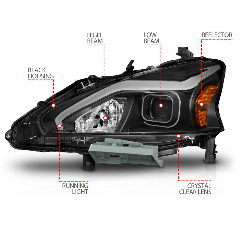 ANZO 13-15 Nissan Altima (w/o Factory HID Bulbs) Projector Headlights - w/ Light Bar Black Housing-SR1 Performance