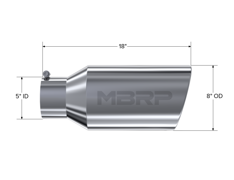 MBRP Universal Tip 8in OD Rolled End 5in Inlet 18in Length T304-SR1 Performance