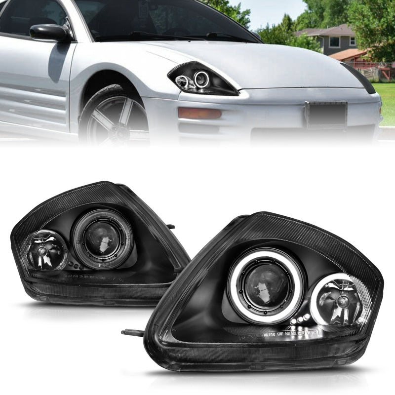 ANZO 2000-2005 Mitsubishi Eclipse Projector Headlights w/ Halo Black-SR1 Performance