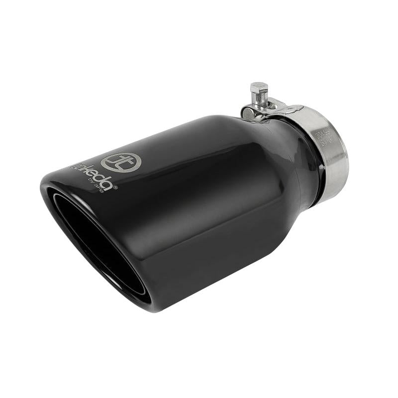 aFe Takeda 304 Stainless Steel Clamp-On Exhaust Tip 2.5in.Inlet / 4in Outlet - Black-SR1 Performance