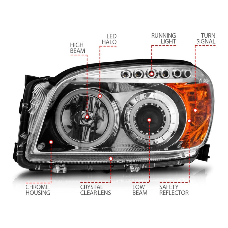 ANZO 2006-2008 Toyota Rav4 Projector Headlights w/ Halo Chrome (CCFL)-SR1 Performance