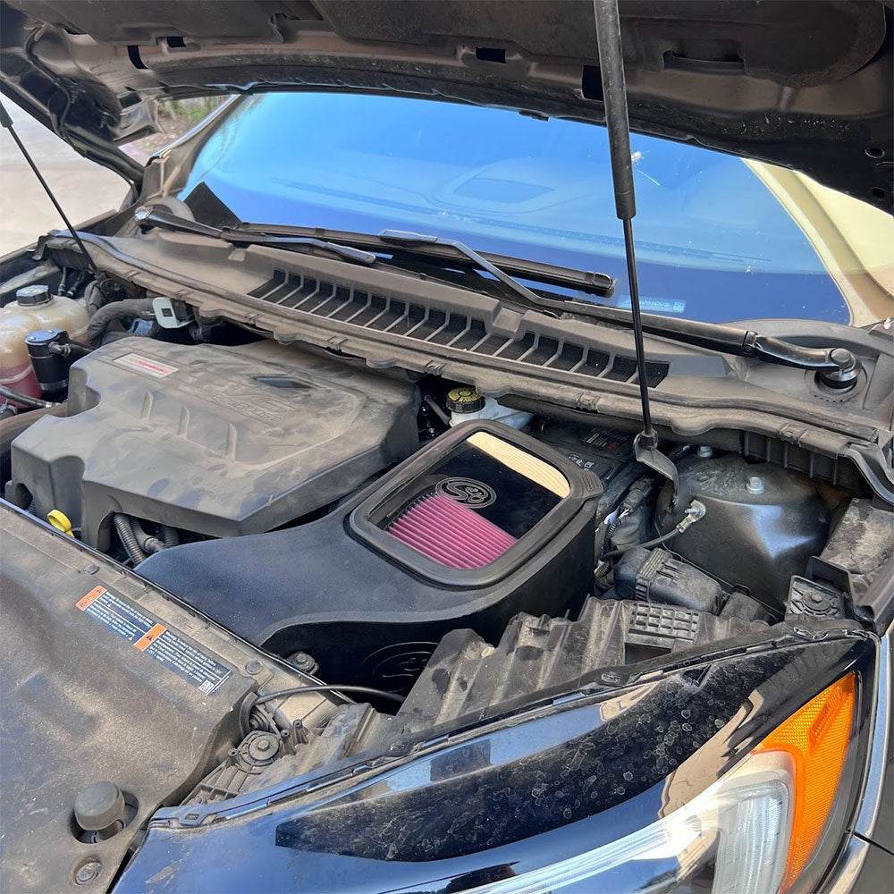 Cold Air Intake For 2019-2024 Ford Edge ST - S&B installed in the engine compartment of a vehicle