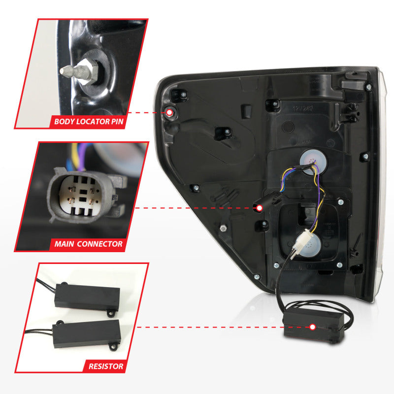 ANZO 21-23 Ford F-150 LED Taillights Seq. Signal w/BLIS Cover - Smoke Blk (For Factory Halogen ONLY)-SR1 Performance