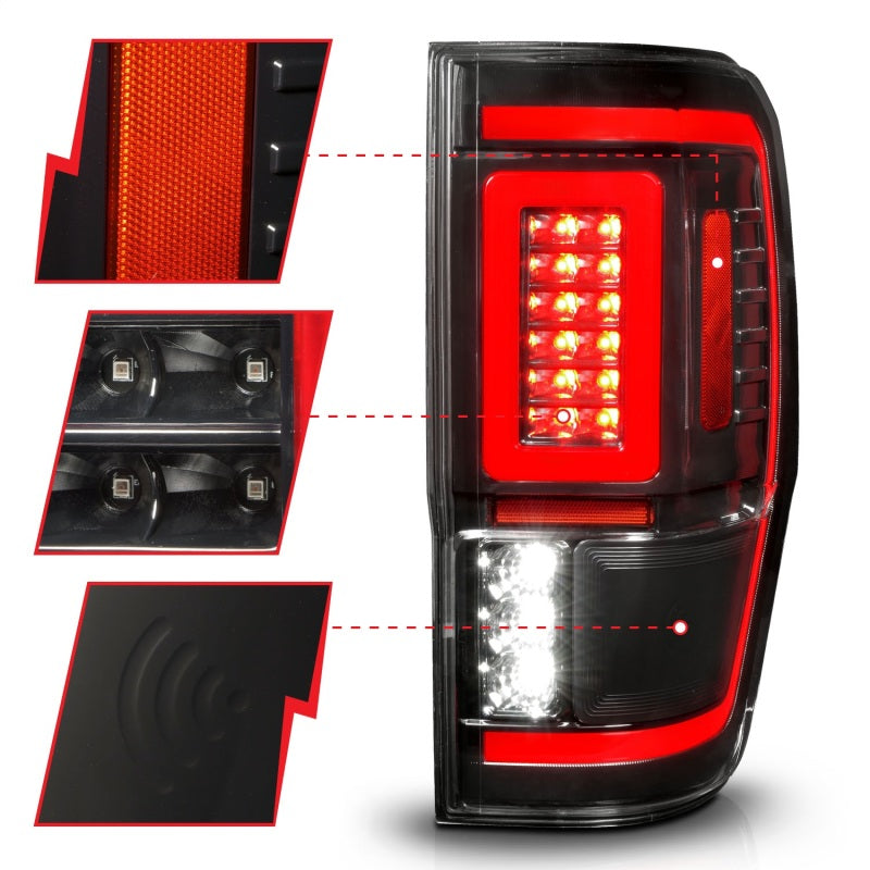ANZO 19-22 Ford Ranger Full LED Taillights w/ Lightbar Sequential Signal Black Housing/Clear Lens-SR1 Performance