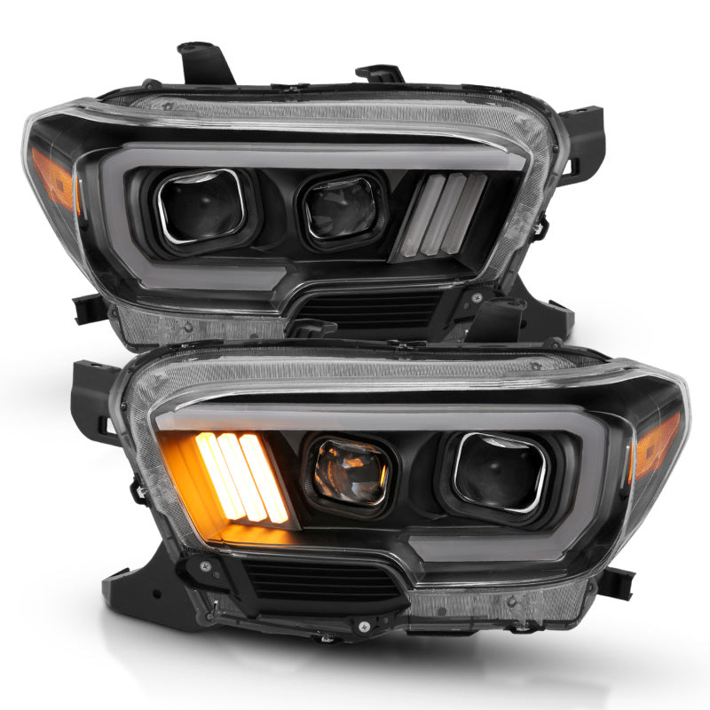 ANZO 2016-2017 Toyota Tacoma Projector Headlights w/ Plank Style Design Black/Amber w/ DRL-SR1 Performance