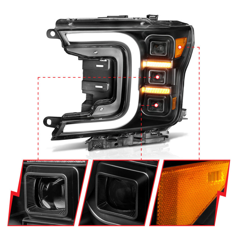 Anzo 18-20 Ford F-150 Full Led Projector Smoke Bar Style Headlights Black Amber-SR1 Performance
