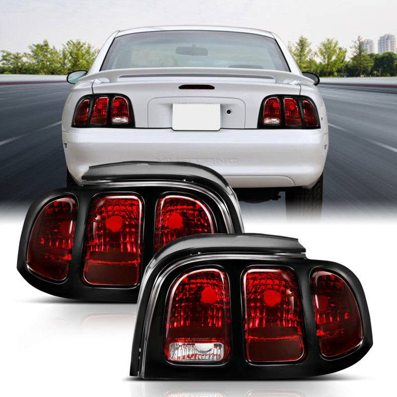 ANZO 1994-1998 Ford Mustang Taillight Dark Red Lens (OE Style)-SR1 Performance