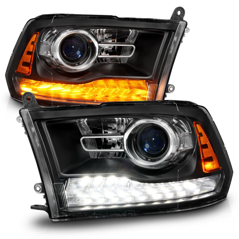 ANZO 09-18 Dodge Ram 1500/2500/3500 LED Plank Style Headlights with Switchback and Sequential Features - Matte Black Housing
