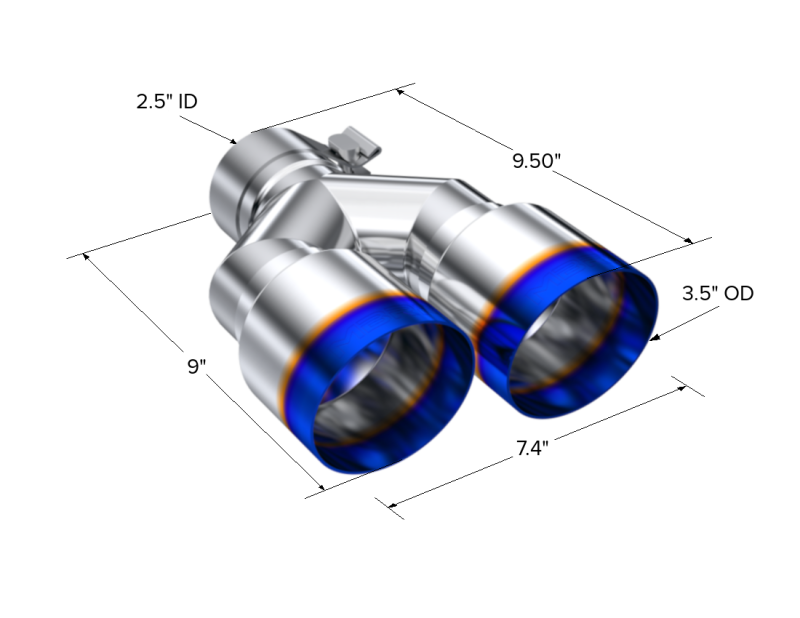 MBRP Burnt End Tip 2.5 ID, Dual 3.5 OD Out, 9.5 length, Single wall 304 Stainless Steel-SR1 Performance
