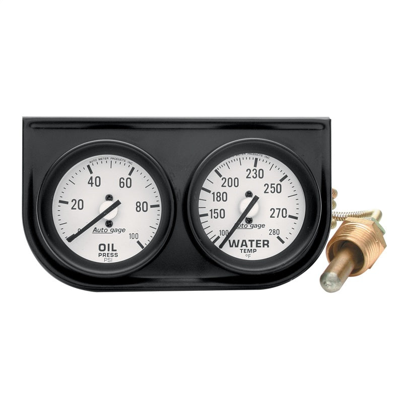 Autometer AutoGage Two-Gauge Console 2-1/16in Mech 0-100 PSI Oil Press/100-280 Deg Water Temp-Black-SR1 Performance