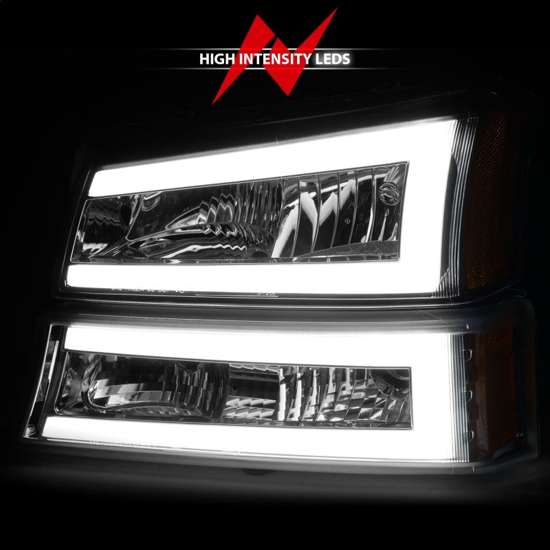 ANZO 2003-2006 Chevrolet Silverado 1500 Crystal Headlights w/ Light Bar Chrome Housing-SR1 Performance