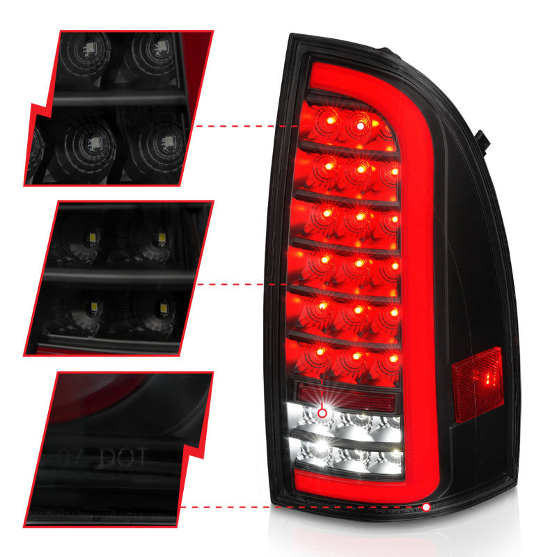 ANZO 05-15 Toyota Tacoma Full LED Tail Lights w/Light Bar Sequential Black Housing Smoke Lens-SR1 Performance