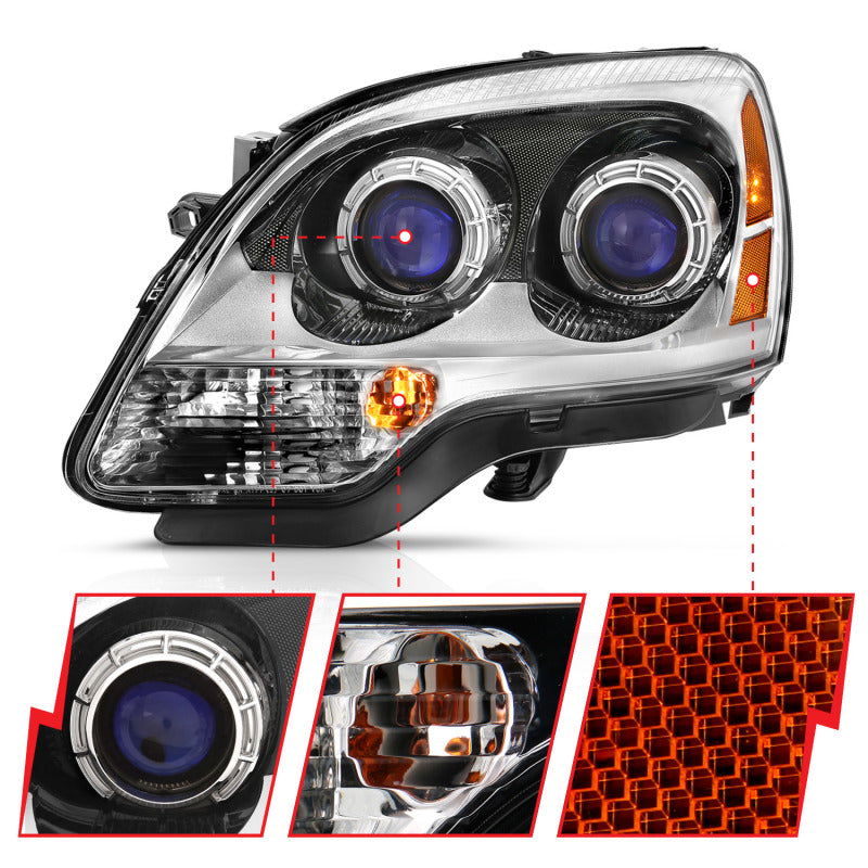 ANZO 2007-2008 Gmc Acadia Crystal Headlight Chrome Amber(OE)-SR1 Performance