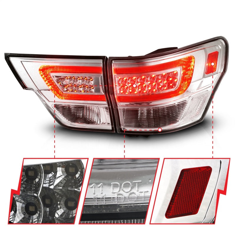 ANZO 11-13 Jeep Grand Cherokee LED Taillights w/ Lightbar Chrome Housing/Clear Lens 4pcs-SR1 Performance