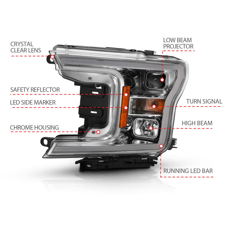 ANZO 2018-2019 Ford F-150 Projector Plank Style H.L. Chrome Amber (Without Switchback)-SR1 Performance