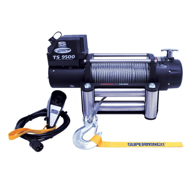 Superwinch 9500 LBS 12V DC 11/32in x 95ft Steel Rope Tiger Shark 9500 Winch-SR1 Performance