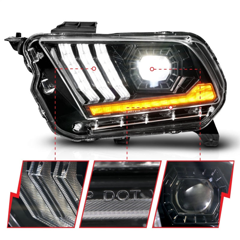 ANZO 10-14 Ford Mustang LED Projector Headlights w/Sequential Light Tube (NON HID Compatible)-SR1 Performance