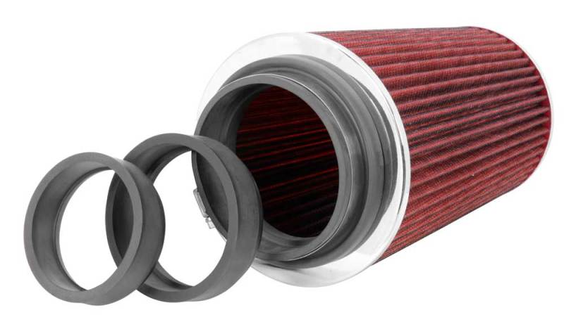 K&N Universal Air Filter Chrome Round Tapered Red - 4in Flange ID x 1.125in Flange Length x 9.5in H-SR1 Performance