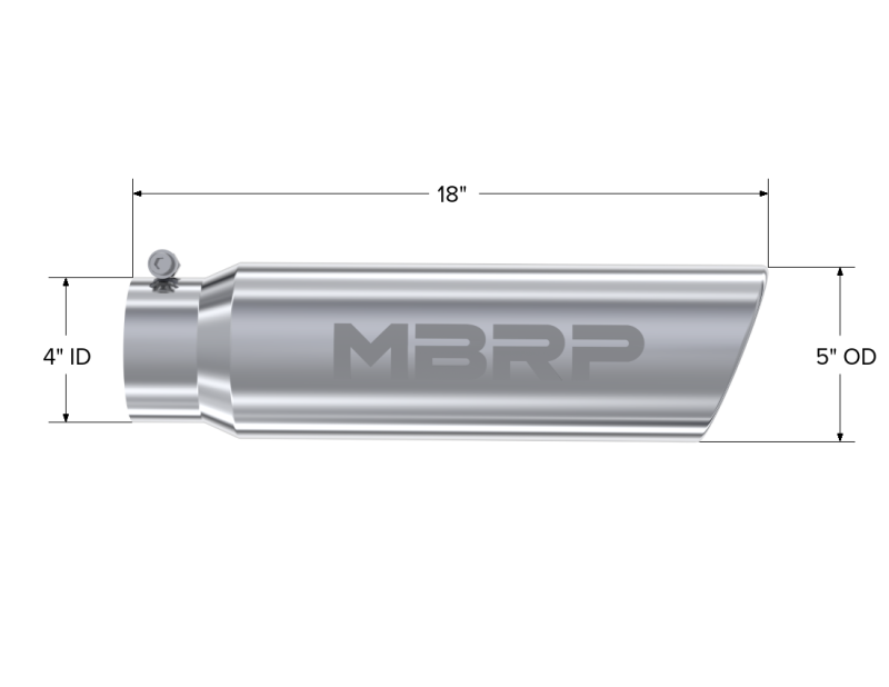 MBRP Universal 5in OD Angled Rolled End 4in Inlet 18in Lgth T304 Exhaust Tip-SR1 Performance